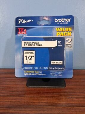 New Genuine Brother P-Touch TZe-2312PK Black on White Tape NIP
